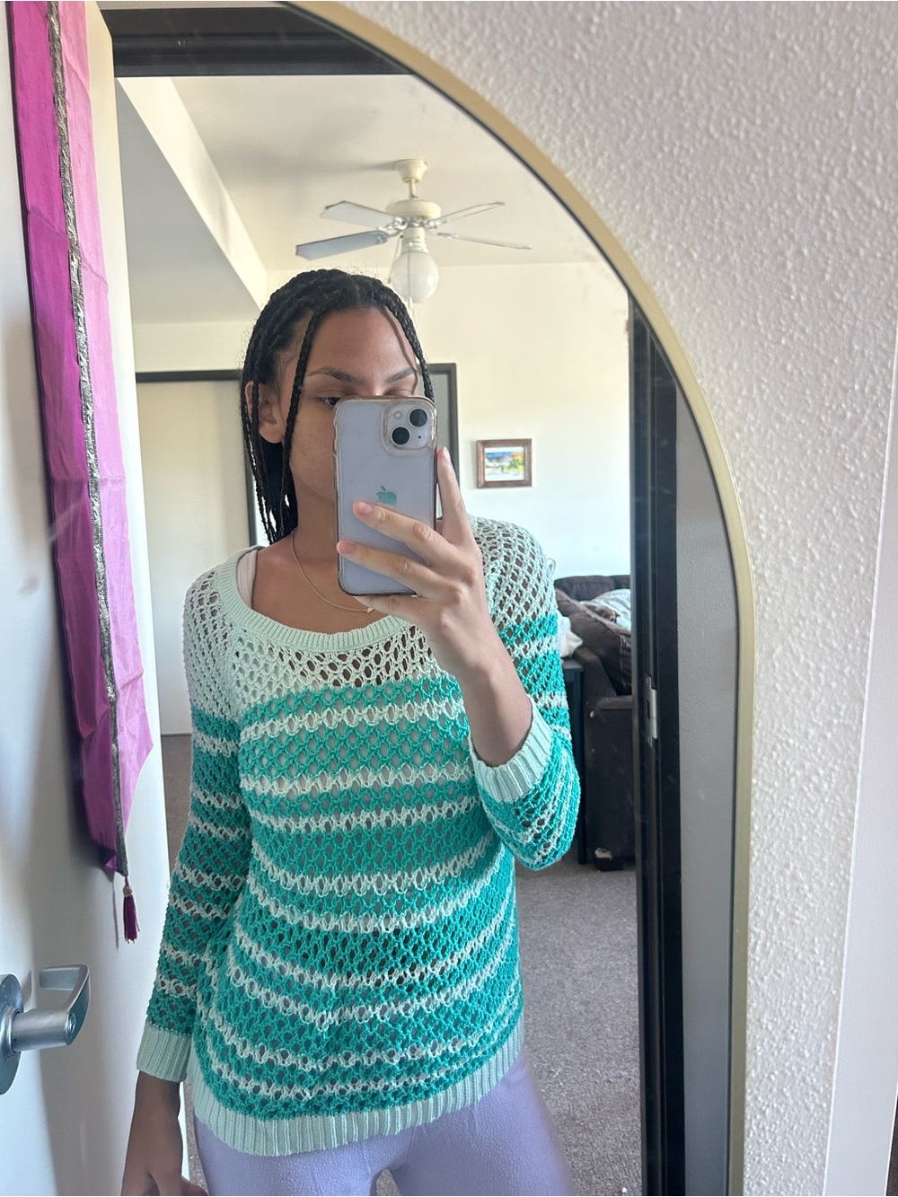 100% cotton mermaid core colorful turquoise, and aqua cable knit sweater